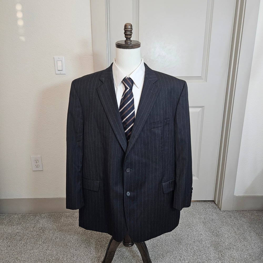 Jack Victor Classic Rochester Mens 52R Wool Pinstripe Blazer Sport Coat Gray